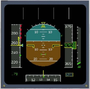 PFD de um Airbus com Barber Pole e Speed Trend