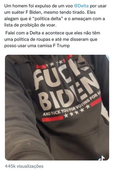 Um passageiro da Delta Airlines foi obrigado a retirar o moletom que usava por supostamente violar a política de roupas utilizadas em voo pela companhia.  O jovem, que se identificou como Jauneil Brooks, compartilhou o ocorrido nas redes sociais. 